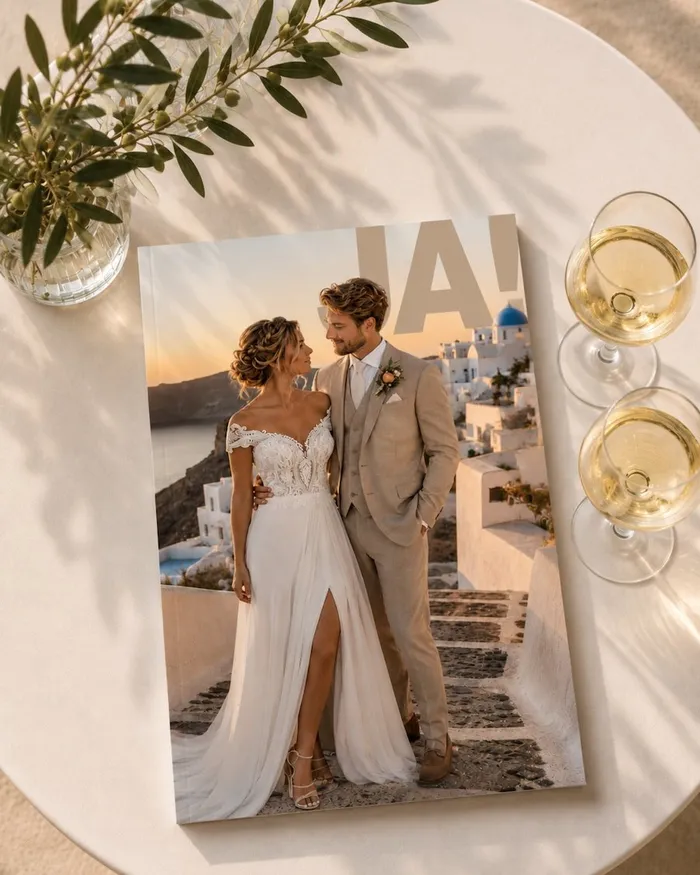 Bruidspaar op Santorini – cover trouwmagazine