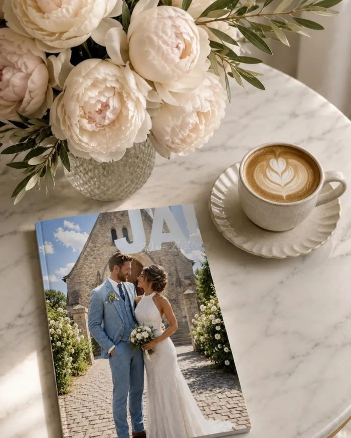 Bruidspaar voor een kerkje – cover trouwmagazine